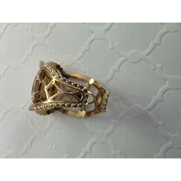 Vintage Sarah Coventry City Slicker Gold-Tone Adjustable Ring White Stone Accent - Picture 4 of 7